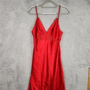 Vintage LA Intimates Gown Womens Medium Red Satin Chemise Embroidered Romantic
